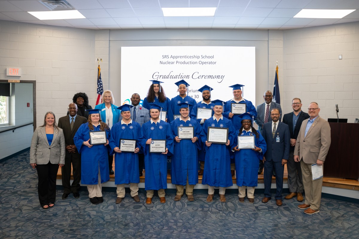 Representatives from both Savannah River Site and Denmark Technical College celebrate this year’s class of 10 Nuclear Operators.