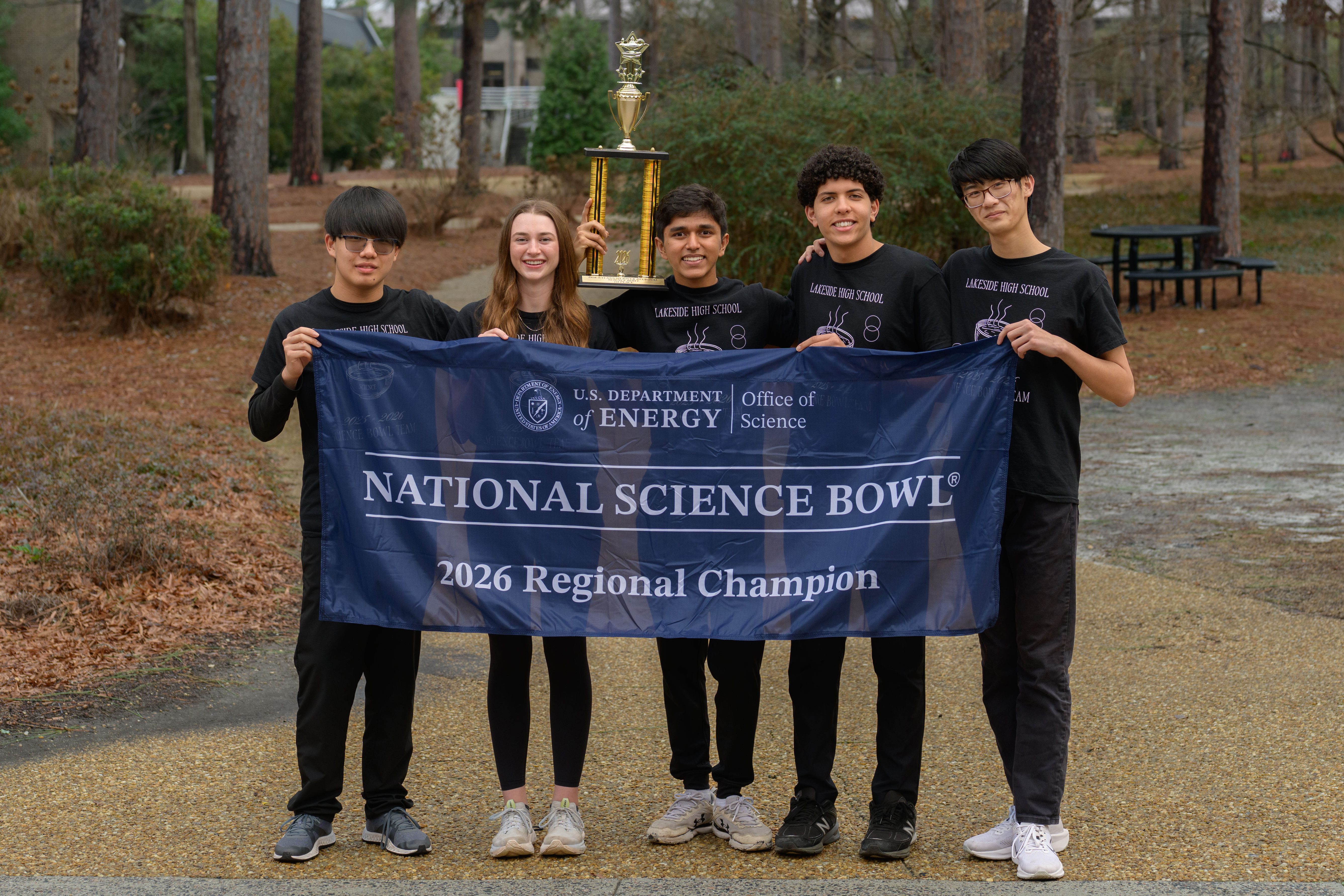 Lakeside High School Team 1 (left to right) Steven Zhang, Eliana Benevides, Arnav Patel, Kareem Hassan, David Wang