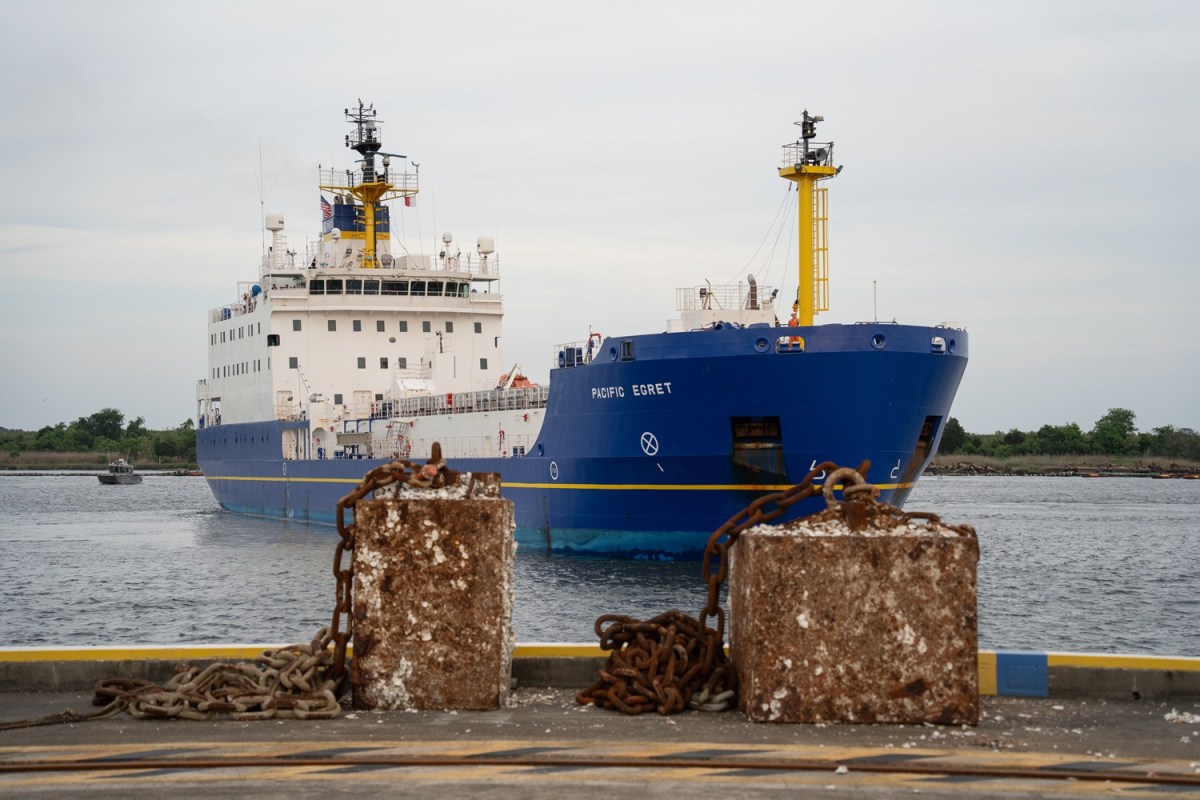 British vessel chosen for transit, operated by Pacific Nuclear Transport Ltd, arrives at U.S. Port in Charleston