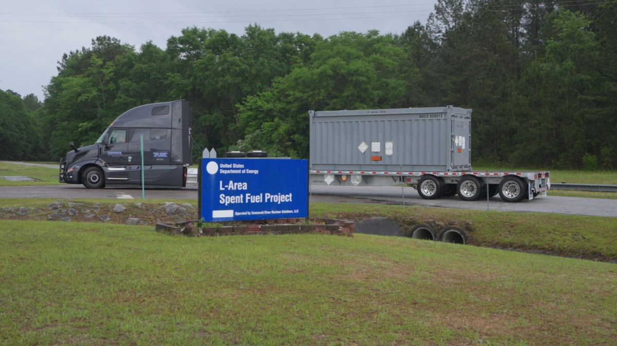 Truck containing cask entering SRS' L Area